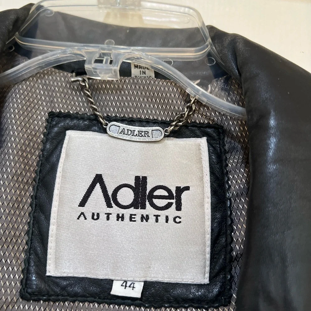 Adler Authentic NZ Lambskin Leather Jacket Black Lined  Button Coat Mens Size 44